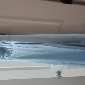 Shiny sky blue prom dress full length one shoulder